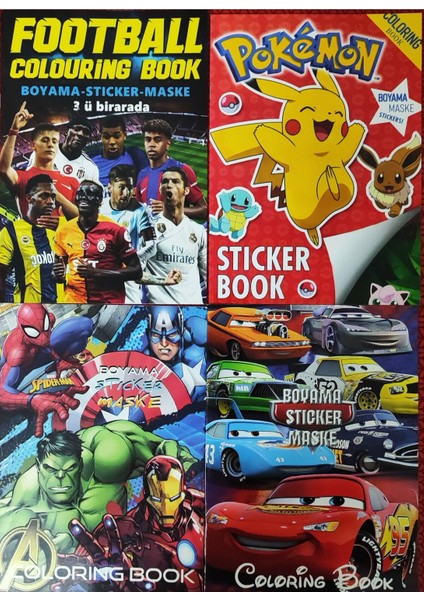 4 Adet Stickerli Boyama Kitabı (Pocemon/futbol/arabalar/süper Kahramanlar) AD600809