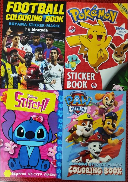 4 Adet Stickerli Boyama Kitabı (Pocemon/futbol/paw Patrol/stitch) AD600806