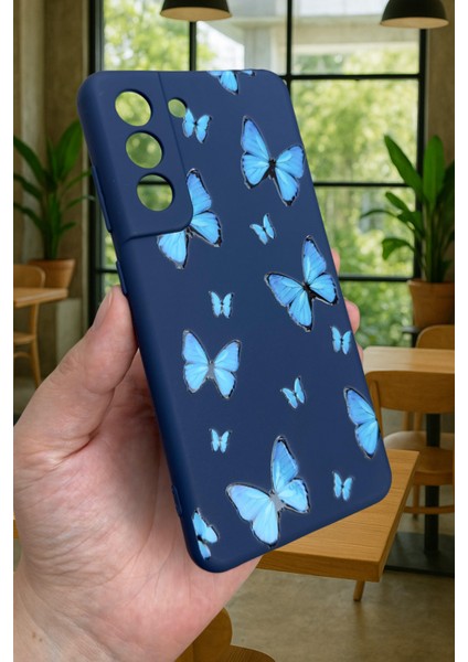 Samsung Galaxy S21 Fe - Mavi Kelebek Desenli Silikon Darbe Emici Klasik Korumalı Rubber Kılıf modelleri