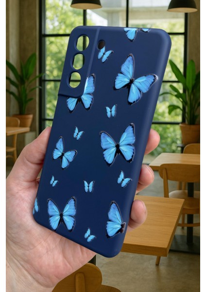 Samsung Galaxy S21 Fe - Mavi Kelebek Desenli Silikon Darbe Emici Klasik Korumalı Rubber Kılıf fırsatları