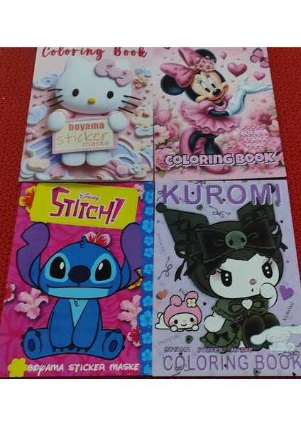 4 Adet Stickerli Boyama Kitabı (*hello Kitty*/minnie/stitch/kuromi/ Figürlü)