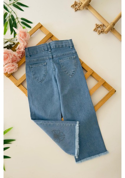 Taş Fiyonk Işleme Detaylı Kız Çocuk Yumuşak kot pantolon - Mavi fiyatları