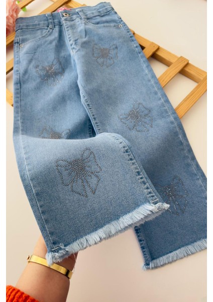 Taş Fiyonk Işleme Detaylı Kız Çocuk Yumuşak kot pantolon - Mavi modelleri