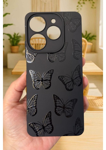 Tecno Spark 10 Pro Uyumlu Siyah Kelebek Desenli Silikon Darbe Emici Rubber Kılıf fiyatları