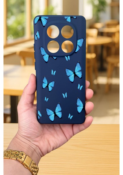 Xiaomi Redmi Note 14 Pro 4g-Mavi Kelebek Desenli Silikon Darbe Emici Klasik Korumalı Rubber Kılıf fiyatları