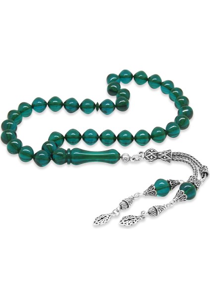 925 Ayar Gümüş Püsküllü Istanbul Kesim Turkuaz Ateş Kehribar Tesbih