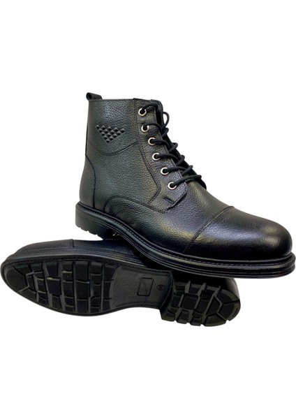 Erkek Postal Bağcıklı ve Fermuarlı Baskılı Deri SİYAH-755-SİYAH fiyatları