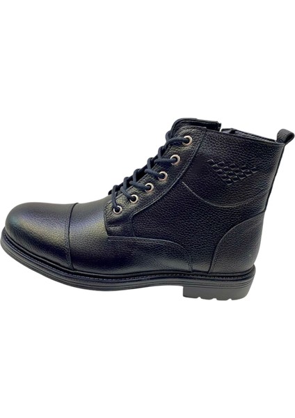 Erkek Postal Bağcıklı ve Fermuarlı Baskılı Deri SİYAH-755-SİYAH modelleri