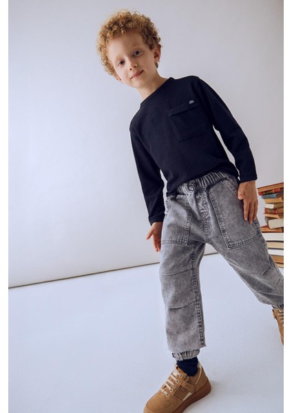 Erkek Çocuk 4-9 Yaş Denim Jogger Pantolon Gri