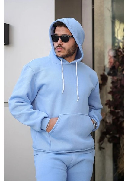 Erkek Rahat Oversize 3 Iplik Pamuklu Şardonlu Kanguru Cep Kapşonlu Sweatshirt fiyatları