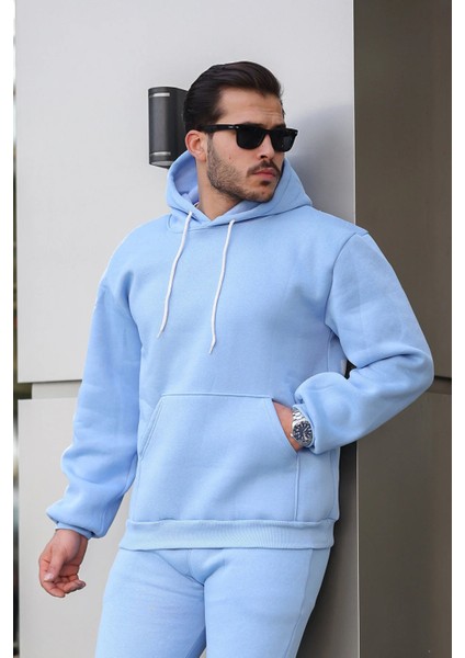 Erkek Rahat Oversize 3 Iplik Pamuklu Şardonlu Kanguru Cep Kapşonlu Sweatshirt modelleri