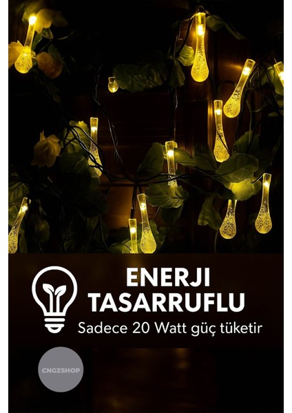 Solar Yılbaşı Işık Zinciri 5 Metre | 7 Modlu Güneş Enerjili Günışığı Bahçe Aydınlatma