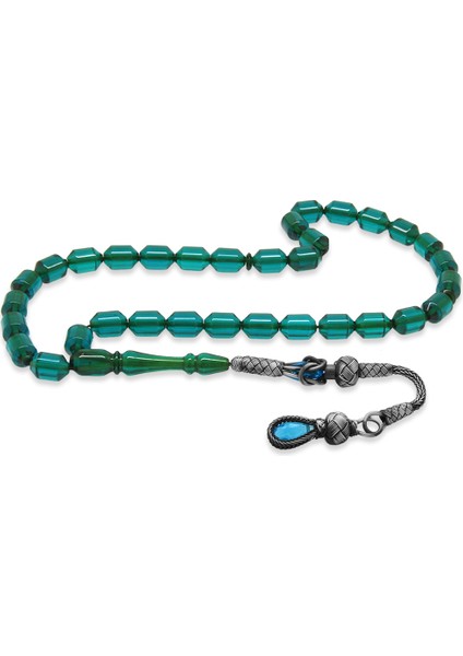 1000 Ayar Gümüş Kazaz Püsküllü Uçlu Kapsül Kesim Turkuaz Ateş Kehribar Tesbih