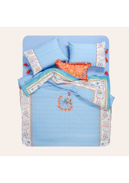 Sansad 200 Tc Püsküllü El Işi Nakışlı Pamuk Nevresim Takımı 200X220 cm Mavi fiyatları