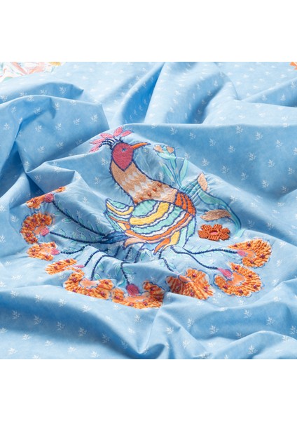 Sansad 200 Tc Püsküllü El Işi Nakışlı Pamuk Nevresim Takımı 200X220 cm Mavi fırsatları