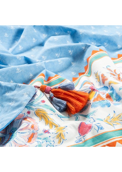 Sansad 200 Tc Püsküllü El Işi Nakışlı Pamuk Nevresim Takımı 200X220 cm Mavi indirimleri