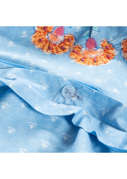 Sansad 200 Tc Püsküllü El Işi Nakışlı Pamuk Nevresim Takımı 200X220 cm Mavi