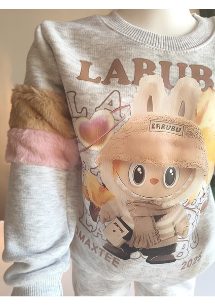 Kız Çocuk Peluş Detaylı Kabartmalı Kalın Takım Cepli %100 Pamuk Labubu modelleri