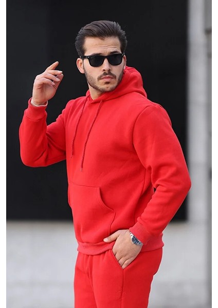 Erkek Rahat Oversize 3 Iplik Pamuklu Şardonlu Kanguru Cep Kapşonlu Sweatshirt