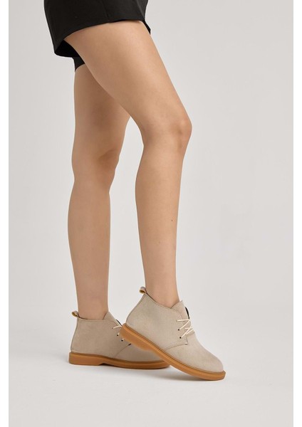 Bağcıklı Bilek Boy Klasik Termo Taban Bot - Krem Süet - 37 modelleri