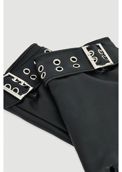 Kemer Detaylı Suni Deri Eldiven - Siyah fiyatları