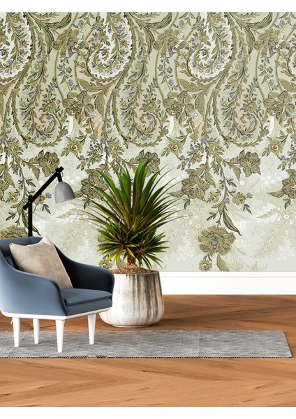 Altın ve Bej Barok Duvar Kağıdı Isı ve Ses Yalıtımlı Yırtılmaz