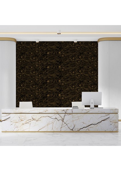 Eskiz Çiçekler Siyah Bronz Motifliduvar Kağıdı -Isı ve Ses Yalıtımı Yırtılmaz modelleri