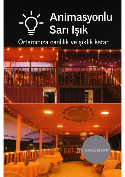 Solar Enerjili Neon LED Işık 10 Metre | Su Geçirmez Sarı Animasyonlu Bahçe, Balkon, Teras ve Ağaç Ay modelleri