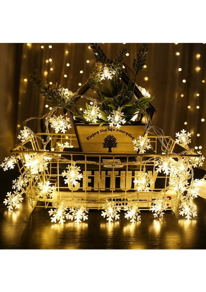 Kar Tanesi LED Pilli 5 Metre 28 LED Gün Işığı Kristal LED Şeffaf Kablo Pilli Aç Kapa