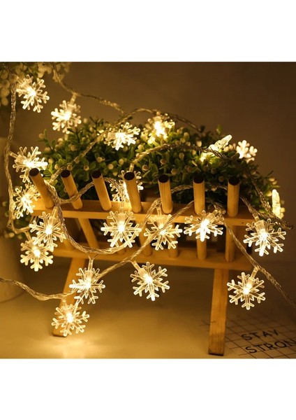 Kar Tanesi LED Pilli 5 Metre 28 LED Gün Işığı Kristal LED Şeffaf Kablo Pilli Aç Kapa