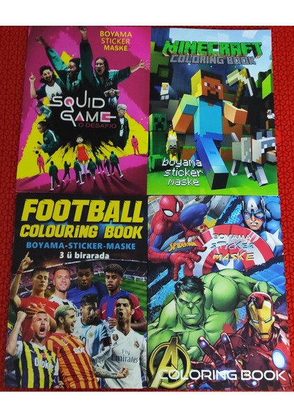 4 Adet Stickerli Boyama Kitabı (Futbolcular/minecraft/süper Kahramanlar/squid Game Figürlü)