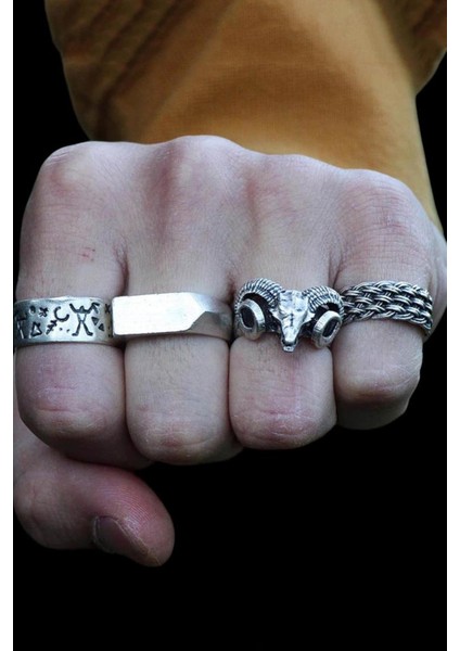 4 Adet 925 Ayar Gümüş Kaplama Ayarlanabilir El Yapımı Erkek Kadın Yüzük Seti