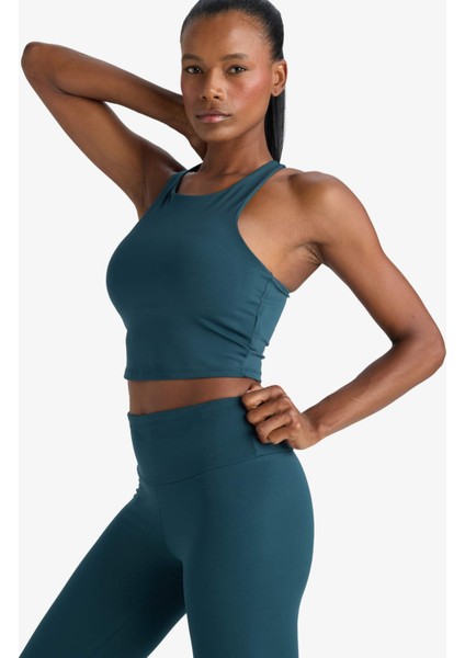 Bisiklet Yaka Pedli İç Göstermez Esnek Kumaş Uzun Sporcu Sütyeni F4944AX25AU