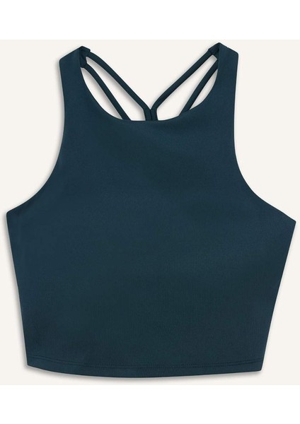 Bisiklet Yaka Pedli İç Göstermez Esnek Kumaş Uzun Sporcu Sütyeni F4944AX25AU