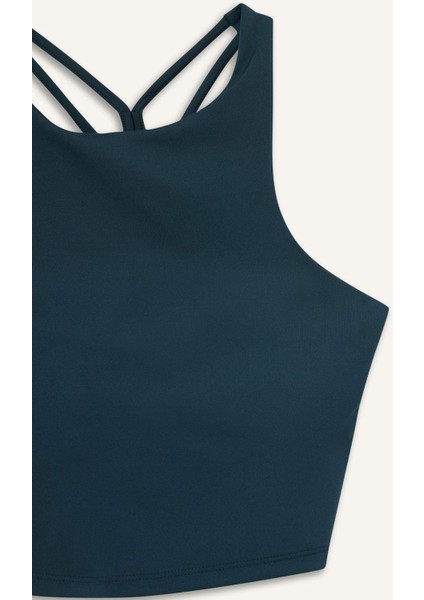 Bisiklet Yaka Pedli İç Göstermez Esnek Kumaş Uzun Sporcu Sütyeni F4944AX25AU