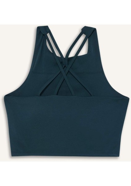 Bisiklet Yaka Pedli İç Göstermez Esnek Kumaş Uzun Sporcu Sütyeni F4944AX25AU