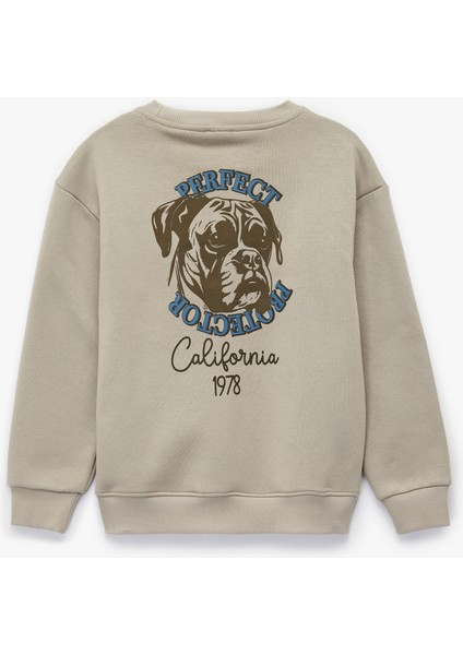 Şardonlu Uzun Kollu Bisiklet Yaka Köpek Baskılı Sweatshirt fiyatları