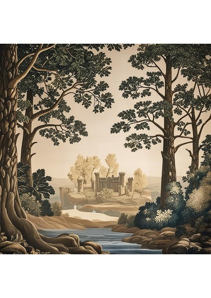 Doğa Temalı Kale Manzaralı Duvar Kağıdı Isı ve Ses Yalıtımlı