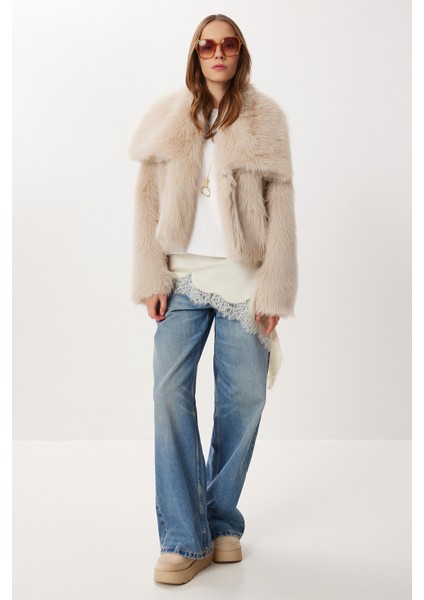 Kısa Suni Kürk Kaban LFG0171 Bej