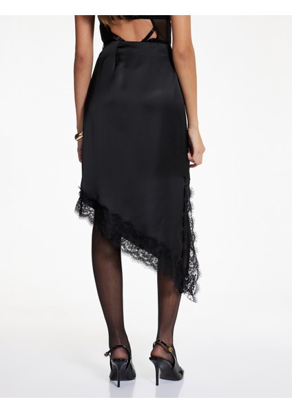 Asimetrik Kesim Dantel Detaylı Midi Saten Etek fırsatları