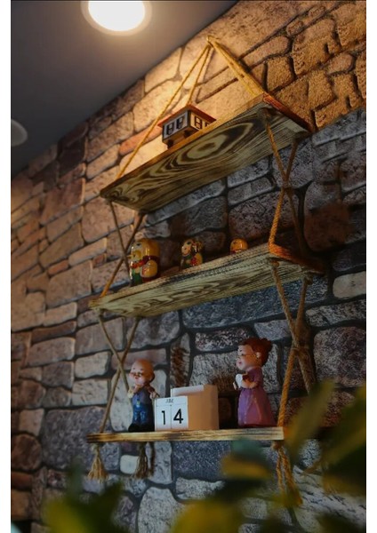 Halatlı Ahşap Duvar Rafı 3 Katlı – Rustik Dekoratif Raf, El Yapımı Jüt Ipli Çam Raf modelleri