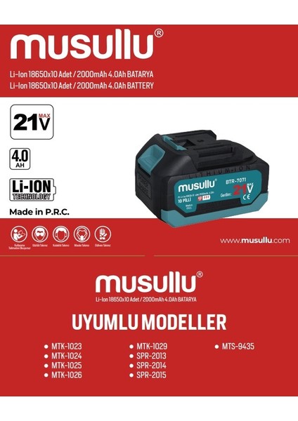 BTR-7071 El Aletleri Bataryası Li-Ion – 21V / 2000 Mah 4.0AH