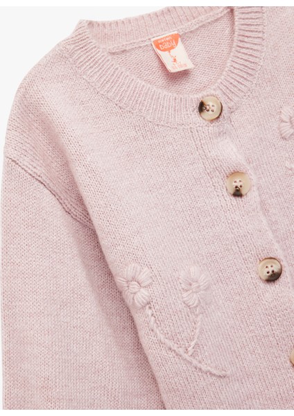 Uzun Kollu Bisiklet Yaka Çiçek Nakış Detaylı Triko Hırka modelleri