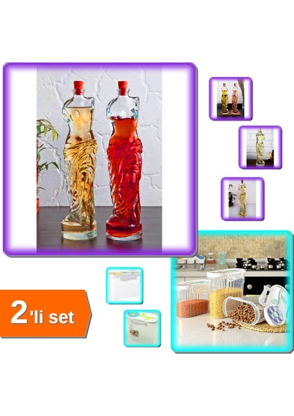 Venüs Kadın Figürlü 200 ml Yağdanlık Sirkelik 2 Adet + Papatya Erzak Kabı 1.2 Lt | L7F9PD