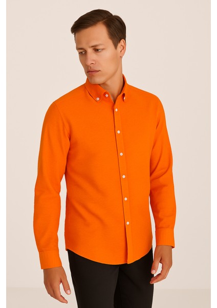 Erkek Regular Fit %100 Keten Uzun Kollu Gömlek