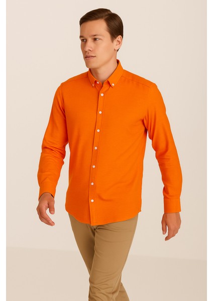 Erkek Regular Fit %100 Keten Uzun Kollu Gömlek