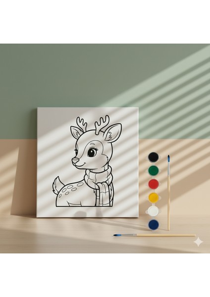 Çocuklar Için Atkılı Geyik Yavrusu Eğitici ve Eğlenceli Yılbaşı Hediyesi Boyama Seti