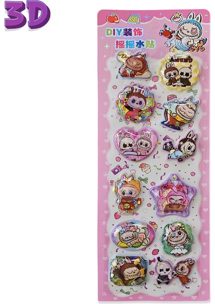 Labubu 3D Sulu Sticker – Parıltılı Mavi Kawaii Sticker