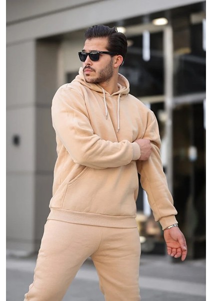 Erkek Rahat Oversize 3 Iplik Pamuklu Şardonlu Kanguru Cep Kapşonlu Sweatshirt modelleri