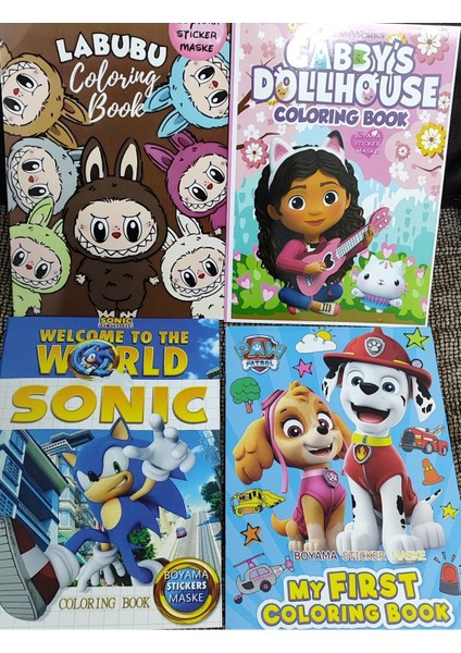 4 Adet Stickerli Boyama Kitabı (Sonic/gabbys/lubabu/paw Patrol Figürlü)